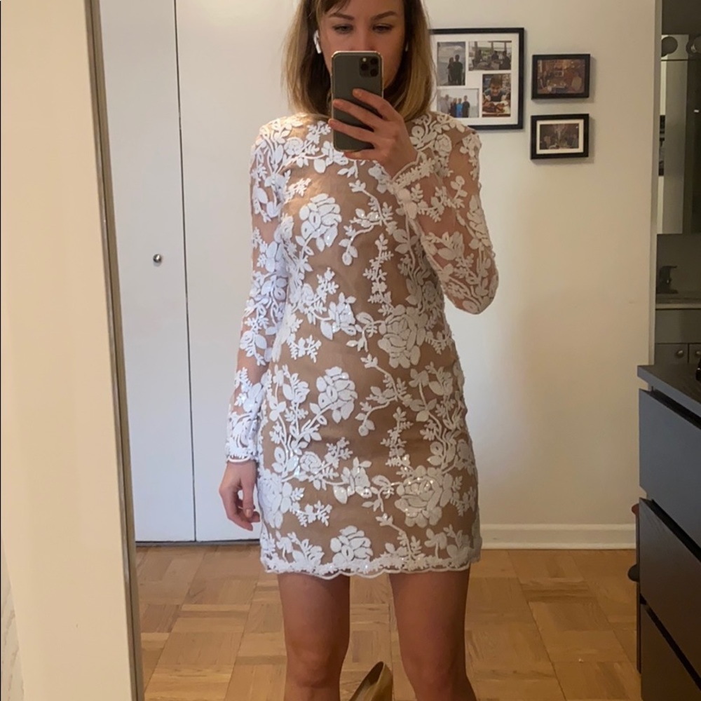 Dress the population white and beige dress, size S, retail $350